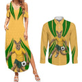 Personalized Australia Soccer Kangaroo Couples Matching Summer Maxi Dress and Long Sleeve Button Shirt Gold Green Aussie Football Mascot Dynamic Sports Graphic