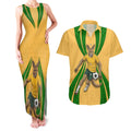 Personalized Australia Soccer Kangaroo Couples Matching Tank Maxi Dress and Hawaiian Shirt Gold Green Aussie Football Mascot Dynamic Sports Graphic
