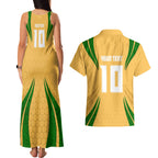 Personalized Australia Soccer Kangaroo Couples Matching Tank Maxi Dress and Hawaiian Shirt Gold Green Aussie Football Mascot Dynamic Sports Graphic