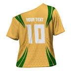 Personalized Australia Soccer Kangaroo Cross Shoulder Shirt Gold Green Aussie Football Mascot Dynamic Sports Graphic