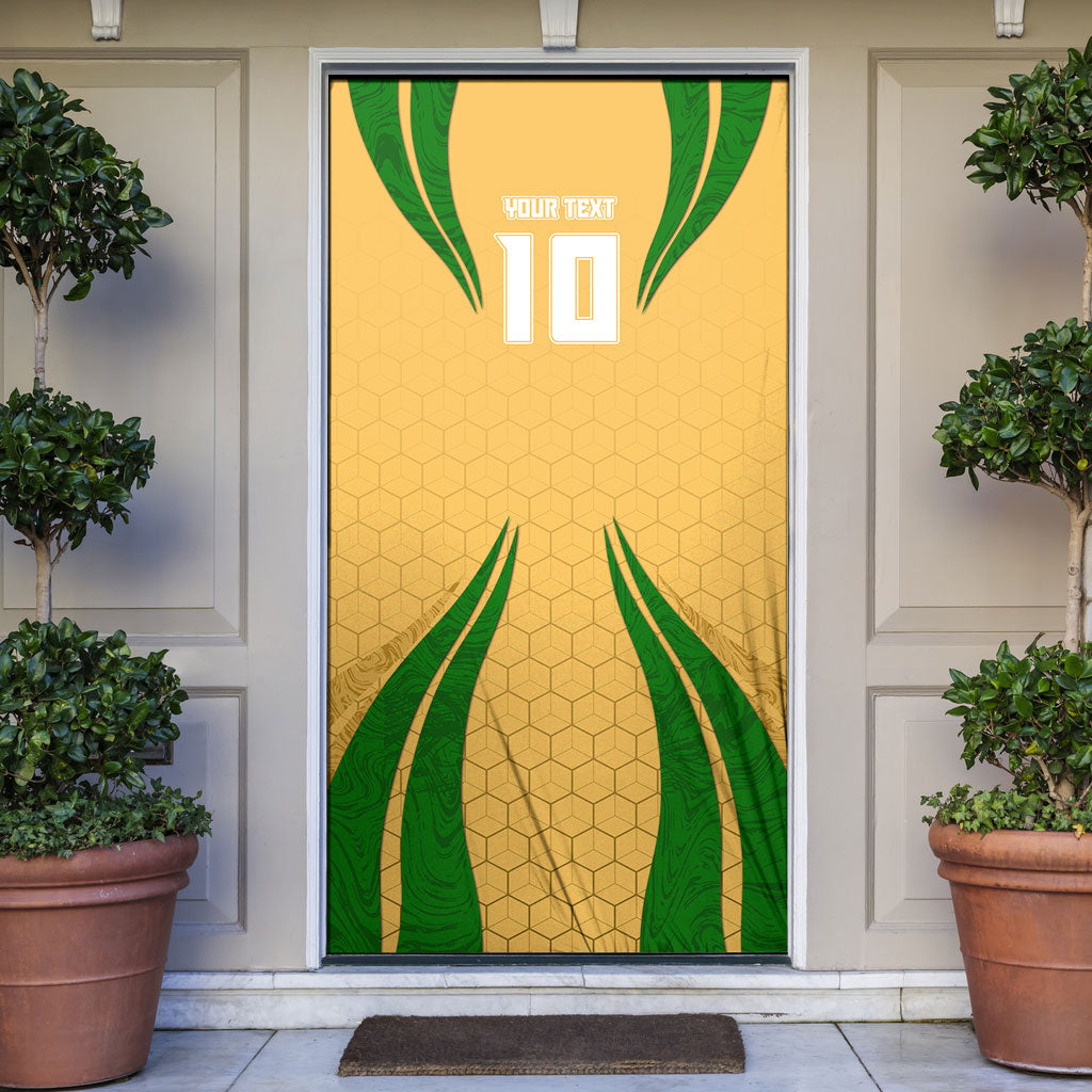Personalized Australia Soccer Kangaroo Door Cover Gold Green Aussie Football Mascot Dynamic Sports Graphic