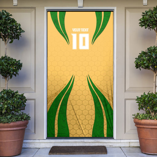 Personalized Australia Soccer Kangaroo Door Cover Gold Green Aussie Football Mascot Dynamic Sports Graphic