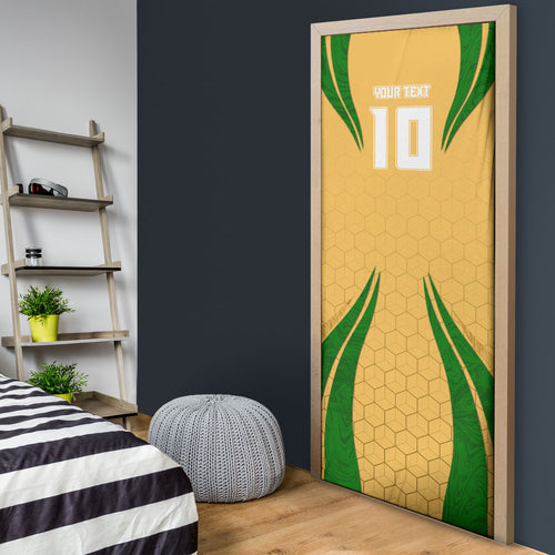 Personalized Australia Soccer Kangaroo Door Cover Gold Green Aussie Football Mascot Dynamic Sports Graphic