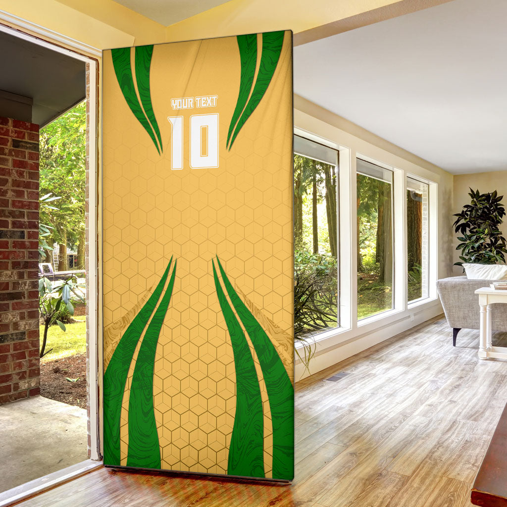 Personalized Australia Soccer Kangaroo Door Cover Gold Green Aussie Football Mascot Dynamic Sports Graphic