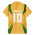 Personalized Australia Soccer Kangaroo Family Matching Long Sleeve Bodycon Dress and Hawaiian Shirt Gold Green Aussie Football Mascot Dynamic Sports Graphic