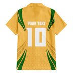 Personalized Australia Soccer Kangaroo Family Matching Mermaid Dress and Hawaiian Shirt Gold Green Aussie Football Mascot Dynamic Sports Graphic
