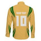 Personalized Australia Soccer Kangaroo Family Matching Mermaid Dress and Hawaiian Shirt Gold Green Aussie Football Mascot Dynamic Sports Graphic