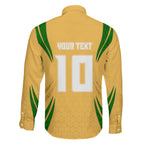 Personalized Australia Soccer Kangaroo Family Matching Off The Shoulder Long Sleeve Dress and Hawaiian Shirt Gold Green Aussie Football Mascot Dynamic Sports Graphic