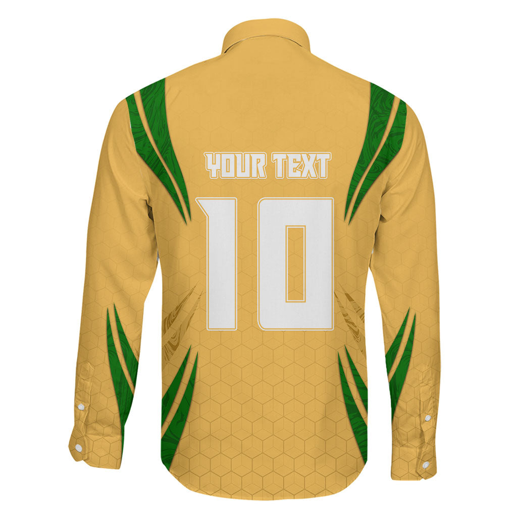 Personalized Australia Soccer Kangaroo Family Matching Summer Maxi Dress and Hawaiian Shirt Gold Green Aussie Football Mascot Dynamic Sports Graphic