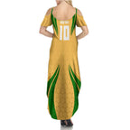 Personalized Australia Soccer Kangaroo Family Matching Summer Maxi Dress and Hawaiian Shirt Gold Green Aussie Football Mascot Dynamic Sports Graphic