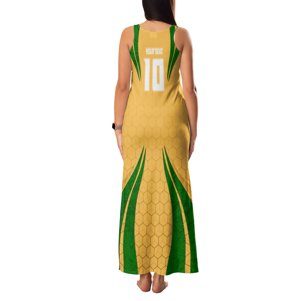 Personalized Australia Soccer Kangaroo Family Matching Tank Maxi Dress and Hawaiian Shirt Gold Green Aussie Football Mascot Dynamic Sports Graphic