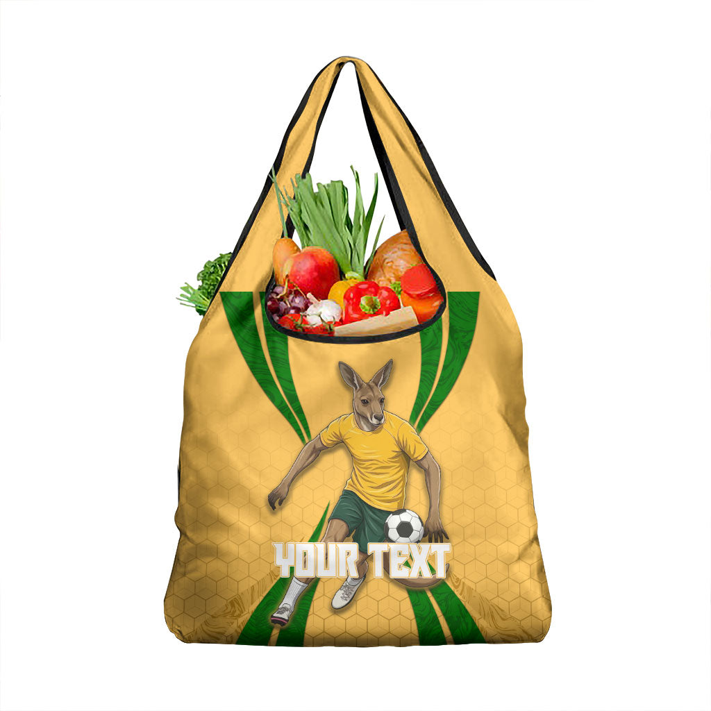 Personalized Australia Soccer Kangaroo Grocery Bag Gold Green Aussie Football Mascot Dynamic Sports Graphic