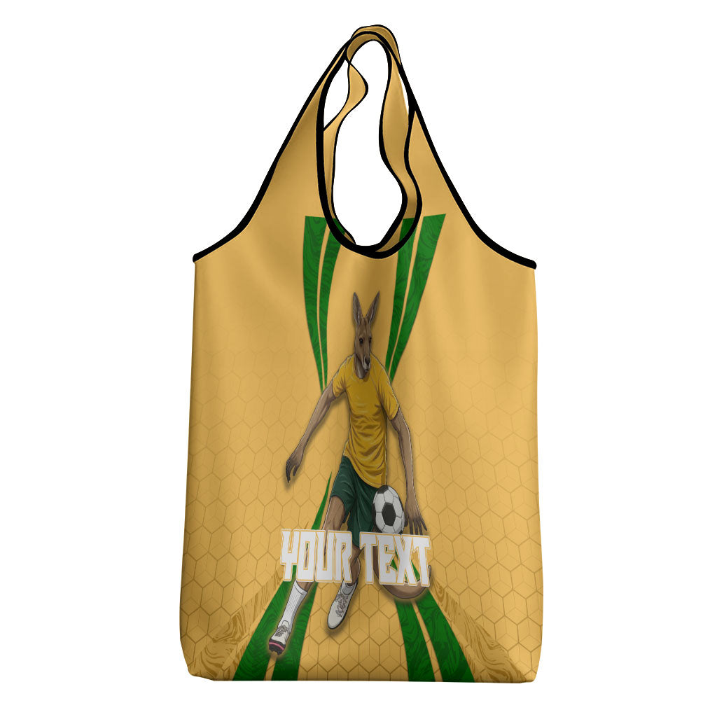 Personalized Australia Soccer Kangaroo Grocery Bag Gold Green Aussie Football Mascot Dynamic Sports Graphic