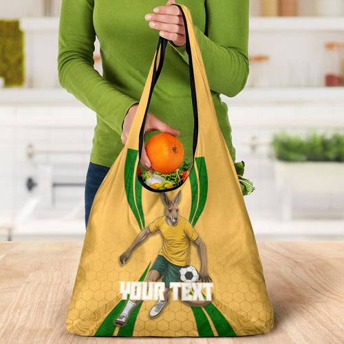 Personalized Australia Soccer Kangaroo Grocery Bag Gold Green Aussie Football Mascot Dynamic Sports Graphic