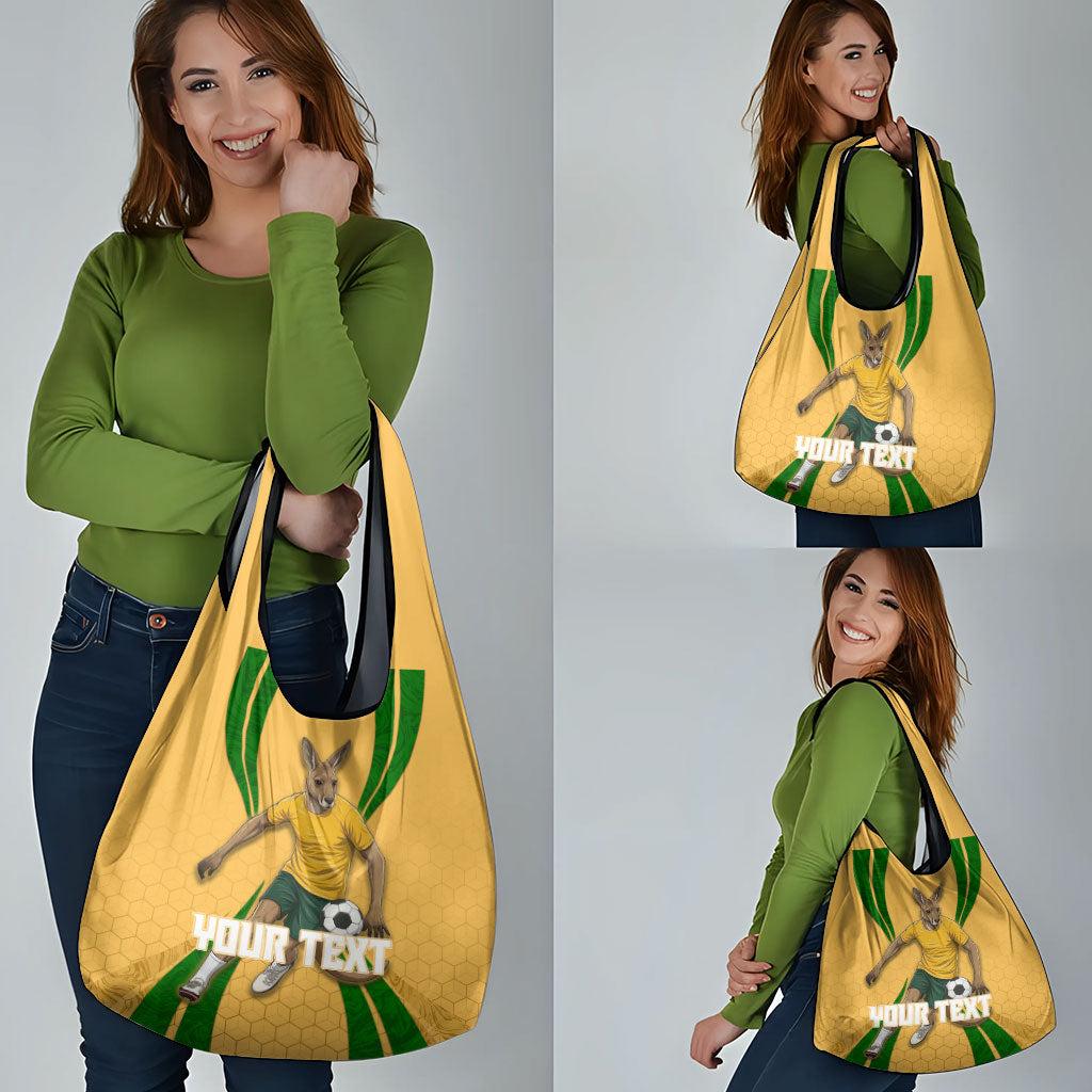 Personalized Australia Soccer Kangaroo Grocery Bag Gold Green Aussie Football Mascot Dynamic Sports Graphic