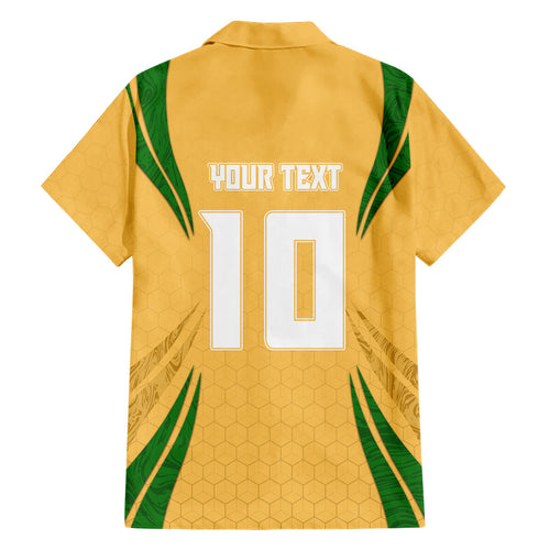 Personalized Australia Soccer Kangaroo Hawaiian Shirt Gold Green Aussie Football Mascot Dynamic Sports Graphic
