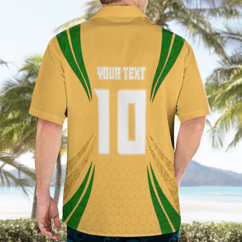 Personalized Australia Soccer Kangaroo Hawaiian Shirt Gold Green Aussie Football Mascot Dynamic Sports Graphic