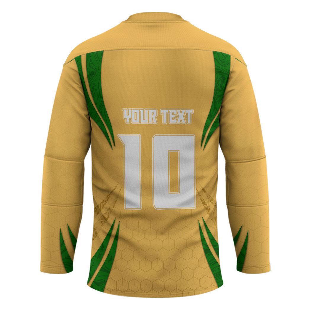 Personalized Australia Soccer Kangaroo Hockey Jersey Gold Green Aussie Football Mascot Dynamic Sports Graphic
