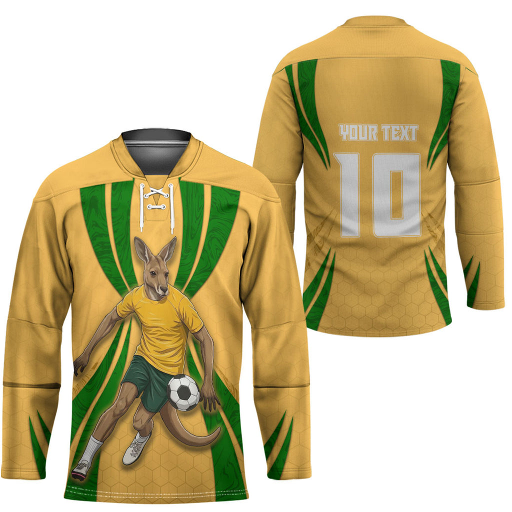 Personalized Australia Soccer Kangaroo Hockey Jersey Gold Green Aussie Football Mascot Dynamic Sports Graphic