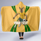 Personalized Australia Soccer Kangaroo Hooded Blanket Gold Green Aussie Football Mascot Dynamic Sports Graphic
