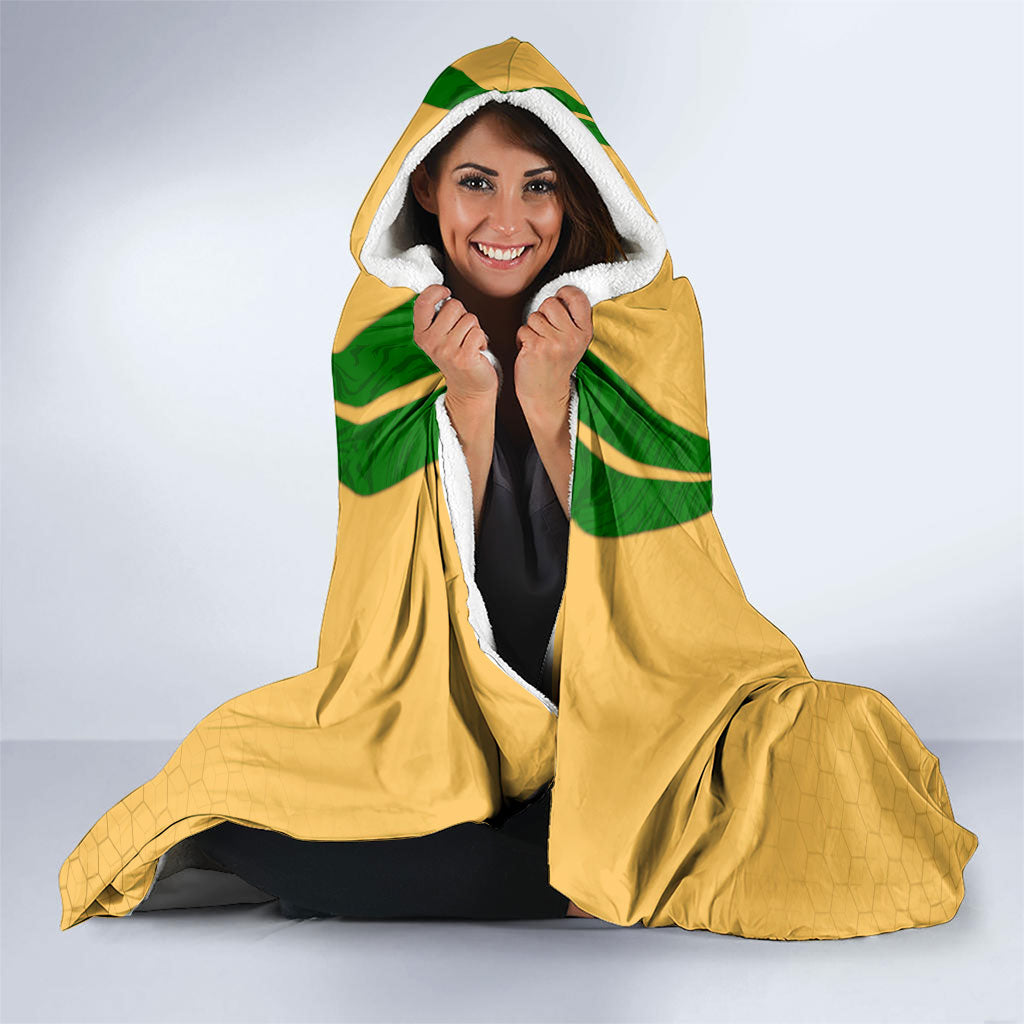 Personalized Australia Soccer Kangaroo Hooded Blanket Gold Green Aussie Football Mascot Dynamic Sports Graphic