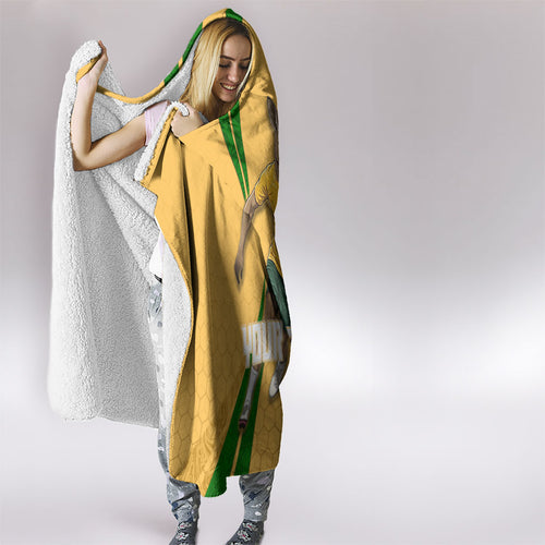 Personalized Australia Soccer Kangaroo Hooded Blanket Gold Green Aussie Football Mascot Dynamic Sports Graphic