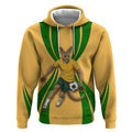Personalized Australia Soccer Kangaroo Hoodie Gold Green Aussie Football Mascot Dynamic Sports Graphic