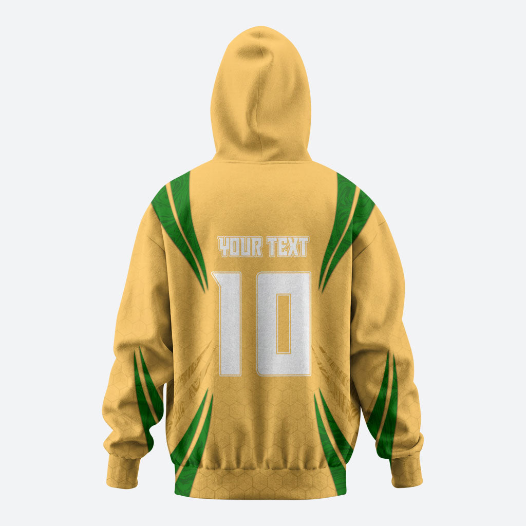 Personalized Australia Soccer Kangaroo Hoodie Gold Green Aussie Football Mascot Dynamic Sports Graphic