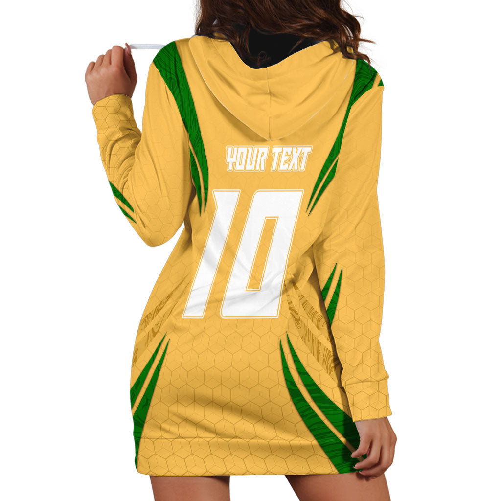 Personalized Australia Soccer Kangaroo Hoodie Dress Gold Green Aussie Football Mascot Dynamic Sports Graphic