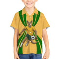 Personalized Australia Soccer Kangaroo Kid Hawaiian Shirt Gold Green Aussie Football Mascot Dynamic Sports Graphic