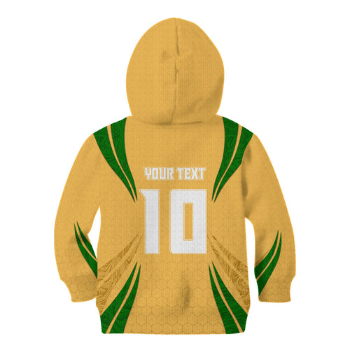 Personalized Australia Soccer Kangaroo Kid Hoodie Gold Green Aussie Football Mascot Dynamic Sports Graphic