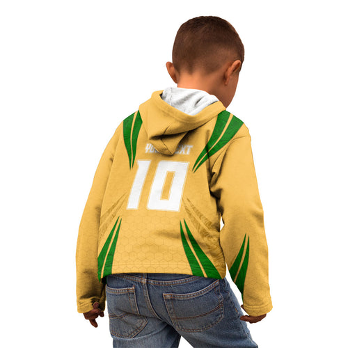 Personalized Australia Soccer Kangaroo Kid Hoodie Gold Green Aussie Football Mascot Dynamic Sports Graphic