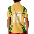 Personalized Australia Soccer Kangaroo Kid Polo Shirt Gold Green Aussie Football Mascot Dynamic Sports Graphic