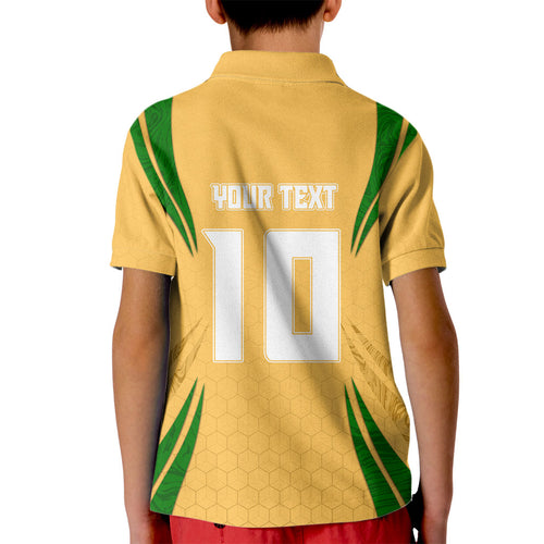Personalized Australia Soccer Kangaroo Kid Polo Shirt Gold Green Aussie Football Mascot Dynamic Sports Graphic
