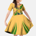 Personalized Australia Soccer Kangaroo Kid Short Sleeve Dress Gold Green Aussie Football Mascot Dynamic Sports Graphic