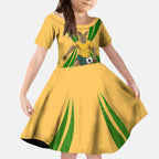 Personalized Australia Soccer Kangaroo Kid Short Sleeve Dress Gold Green Aussie Football Mascot Dynamic Sports Graphic