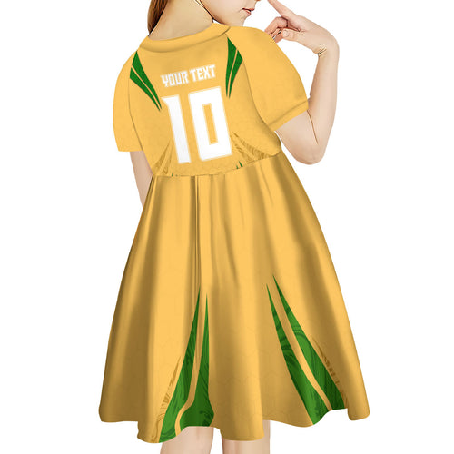Personalized Australia Soccer Kangaroo Kid Short Sleeve Dress Gold Green Aussie Football Mascot Dynamic Sports Graphic