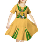 Personalized Australia Soccer Kangaroo Kid Short Sleeve Dress Gold Green Aussie Football Mascot Dynamic Sports Graphic