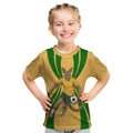 Personalized Australia Soccer Kangaroo Kid T Shirt Gold Green Aussie Football Mascot Dynamic Sports Graphic