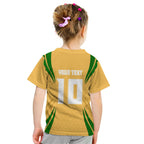 Personalized Australia Soccer Kangaroo Kid T Shirt Gold Green Aussie Football Mascot Dynamic Sports Graphic