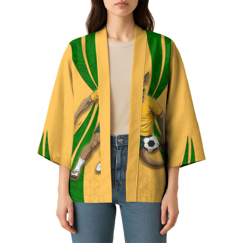 Personalized Australia Soccer Kangaroo Kimono Gold Green Aussie Football Mascot Dynamic Sports Graphic