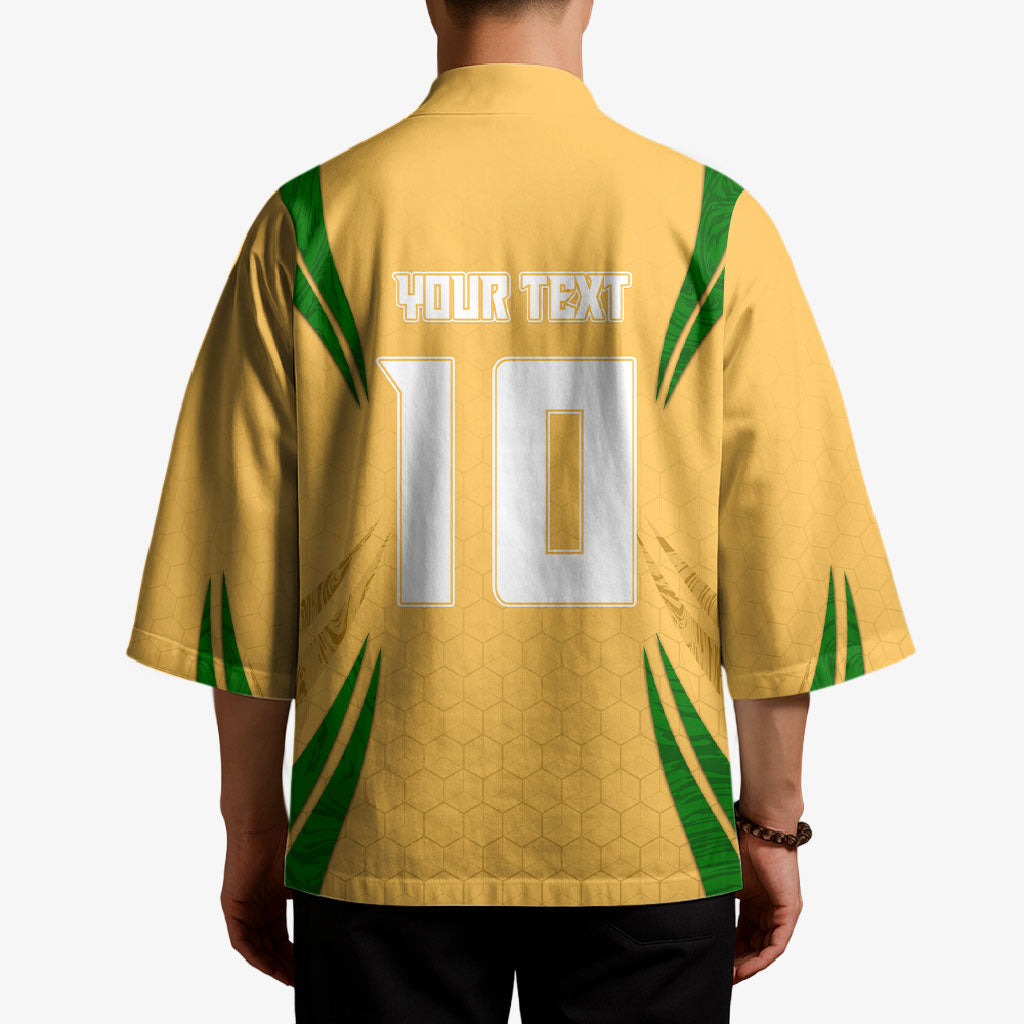 Personalized Australia Soccer Kangaroo Kimono Gold Green Aussie Football Mascot Dynamic Sports Graphic