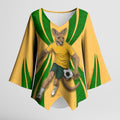 Personalized Australia Soccer Kangaroo Kimono Sleeve Blouse Gold Green Aussie Football Mascot Dynamic Sports Graphic