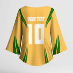 Personalized Australia Soccer Kangaroo Kimono Sleeve Blouse Gold Green Aussie Football Mascot Dynamic Sports Graphic
