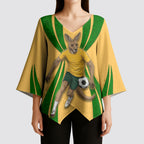 Personalized Australia Soccer Kangaroo Kimono Sleeve Blouse Gold Green Aussie Football Mascot Dynamic Sports Graphic