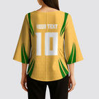 Personalized Australia Soccer Kangaroo Kimono Sleeve Blouse Gold Green Aussie Football Mascot Dynamic Sports Graphic