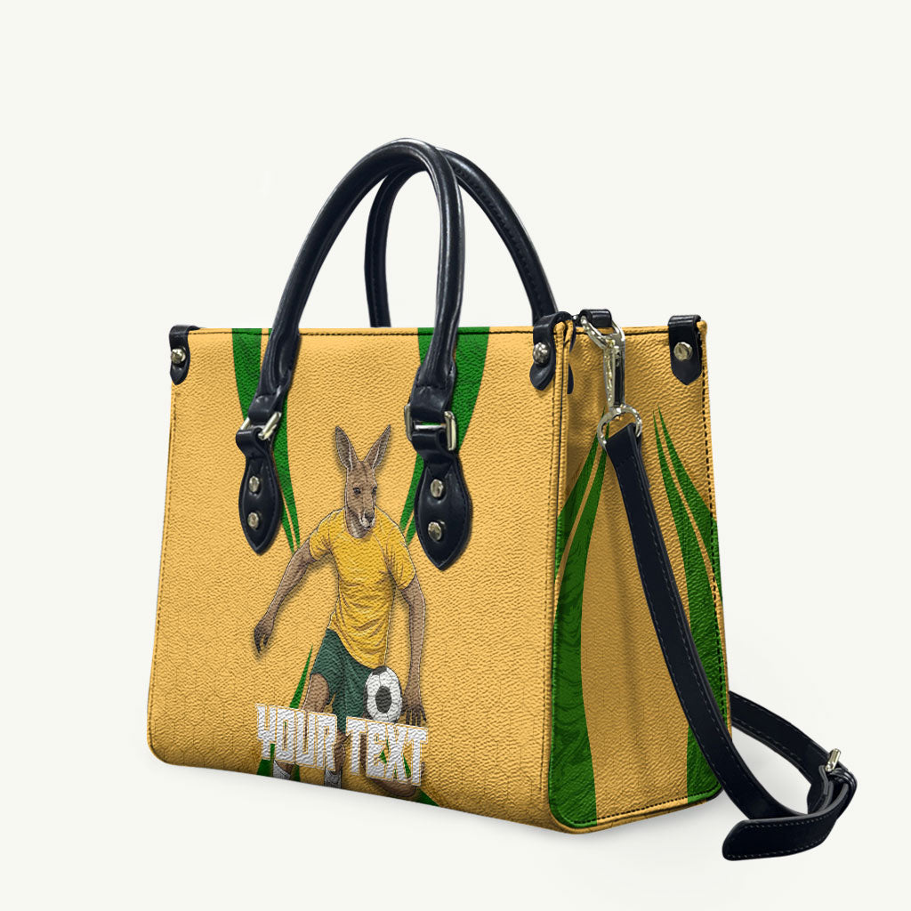 Personalized Australia Soccer Kangaroo Leather Bag Gold Green Aussie Football Mascot Dynamic Sports Graphic
