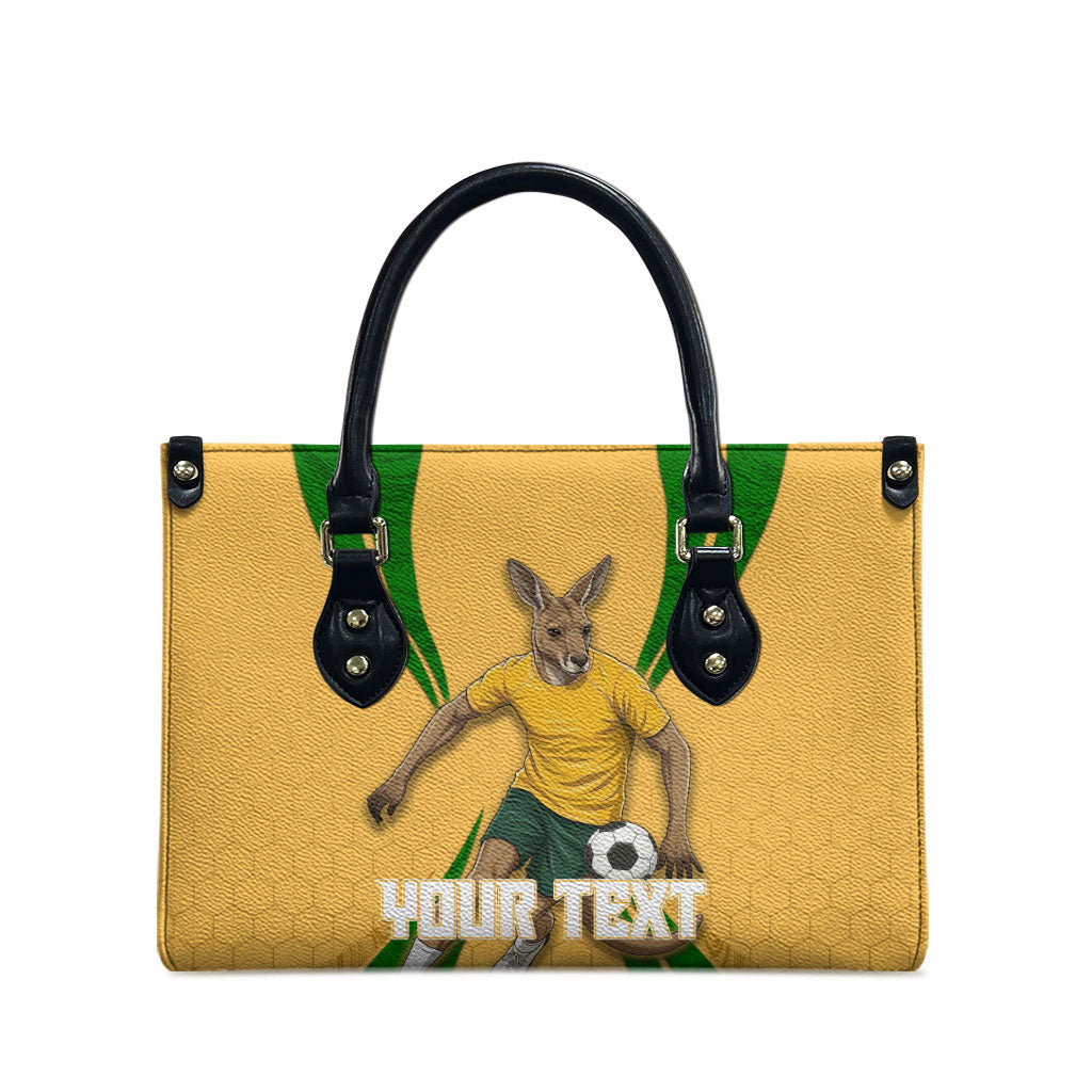 Personalized Australia Soccer Kangaroo Leather Bag Gold Green Aussie Football Mascot Dynamic Sports Graphic