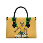 Personalized Australia Soccer Kangaroo Leather Bag Gold Green Aussie Football Mascot Dynamic Sports Graphic