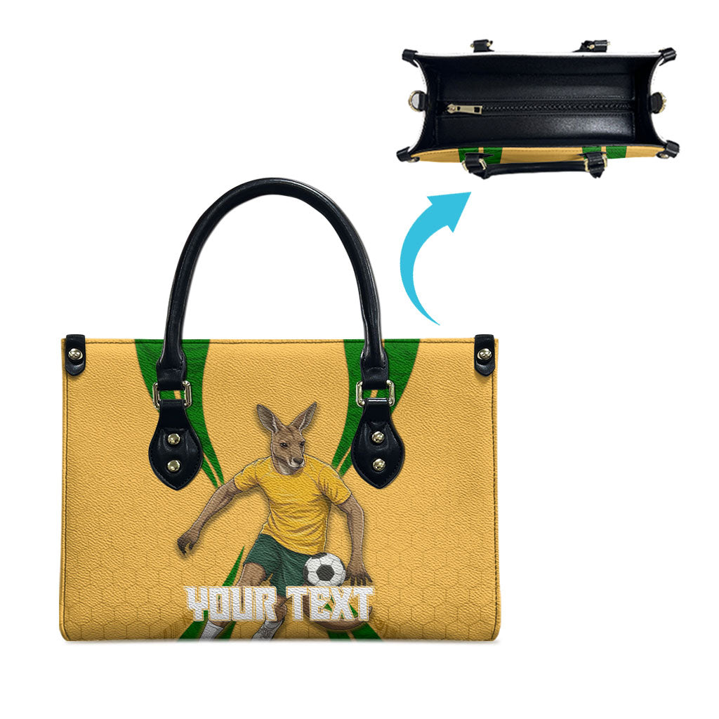 Personalized Australia Soccer Kangaroo Leather Bag Gold Green Aussie Football Mascot Dynamic Sports Graphic